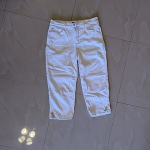 NYDJ Not Your Daughters Jeans Ariel Crop White Stretch Jeans Size 8 Capri Zipper